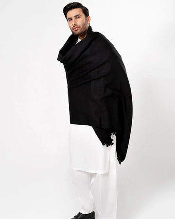 J. Men's Winter Wool Shawl - Black
